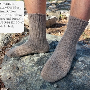 2x SET Alpaca Wool Socks; Survival alpaca socks; Warm knitted winter socks; Thick ribbed wool socks; Heavyweight Wool Socks; Made in Italy