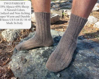 2x SET Alpaca Wool Socks; Survival alpaca socks; Warm knitted winter socks; Thick ribbed wool socks; Heavyweight Wool Socks; Made in Italy