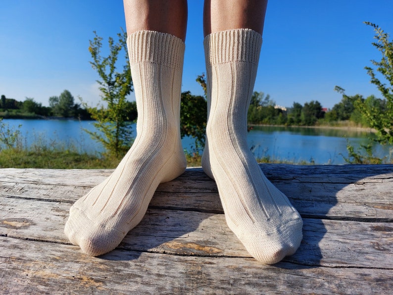 3x SET Organic Cotton Socks Pure Natural Color Undyed Crew Etsy