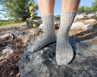 2x SET Alpaca Wool Socks; Snug natural fiber socks; Undyed grey color; Warmest weaven socks; Perfect for home and outdoors; Made in Italy