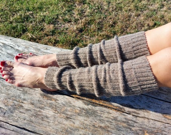 Calentadores de piernas de lana de alpaca italiana; Calcetines largos de punto de lana gruesa; Tejer calentadores hasta las rodillas; calcetines de baile de yoga con chanclas; Hecho en Italia