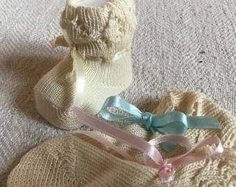 Italian baby alpaca socks (3 pairs), handmade baby socks; baby shower present; beige ribbon baby socks, girl lace 100% baby alpaca socks