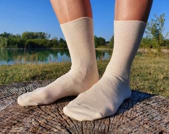 3x SET 100% Organic Cotton Mid Calf Socks Pure Certified Undyed Natural  White Eco Plain Beige Breathable Crew Socks Made in Italy - Etsy