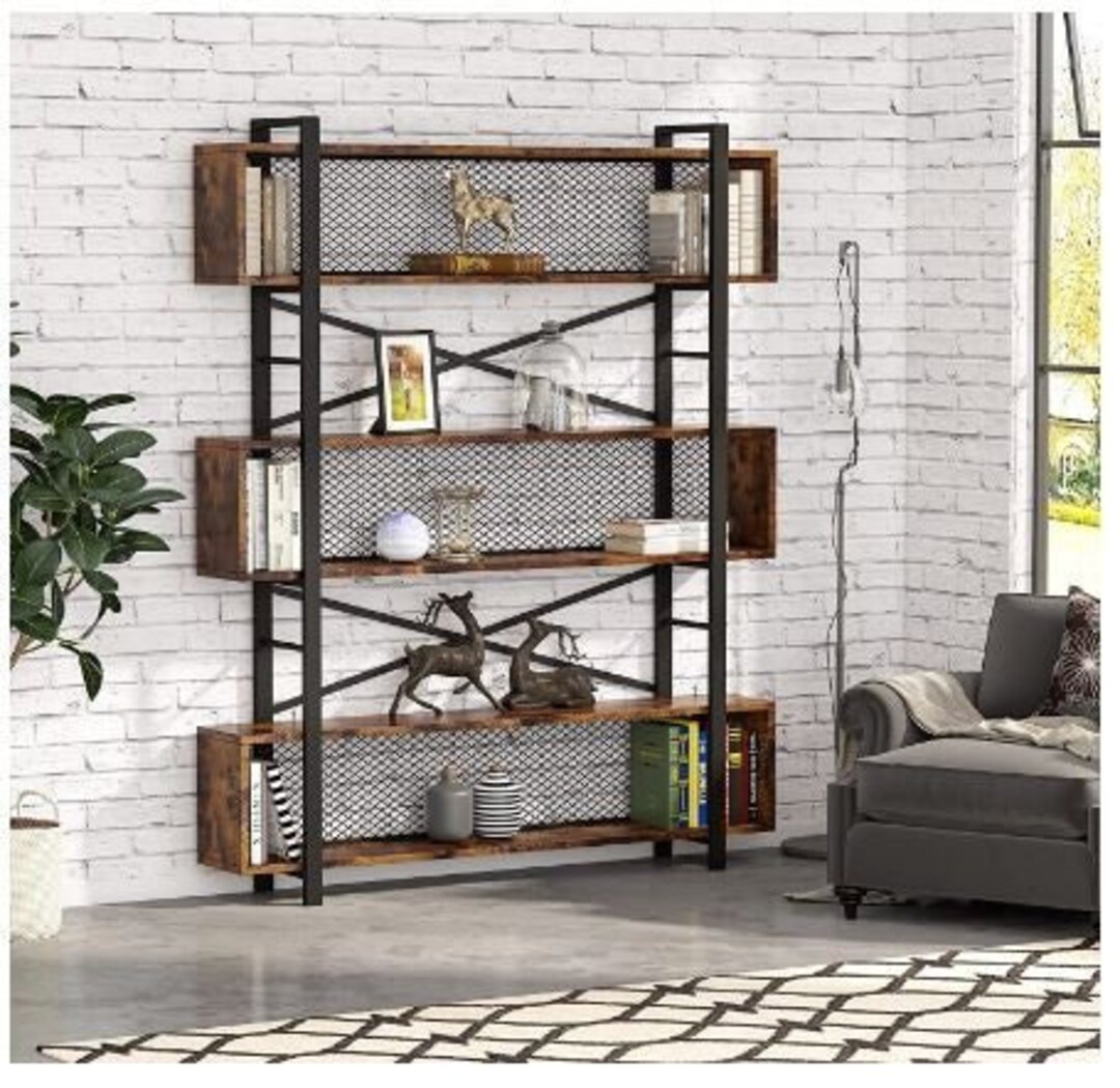 Shelf Bookshelf With Metal Wire Modern Industrial Bookcase Etsy