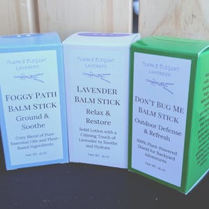 Variety Pack: Foggy Path, Lavender, and Don&#39;t Bug Me trio of Balm Sticks - great for chapped skin, vegan