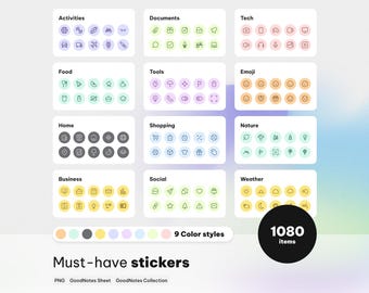 Aesthetic Digital Planner Stickers | 9-Color Sticker Bundle | GoodNotes, Notability, iPad & Tablet Stickers