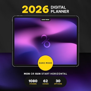 2026 Digital Planner Dark Mode, Hyperlinked PDF, iPad and GoodNotes Compatible, Aesthetic and Minimalist, Daily and Weekly Planner
