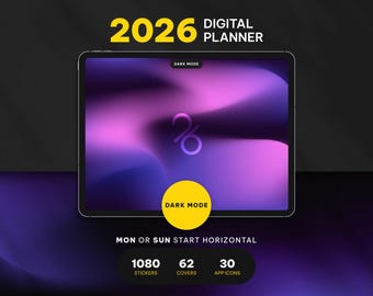 2026 Digital Planner Dark Mode, Hyperlinked PDF, iPad and GoodNotes Compatible, Aesthetic and Minimalist, Daily and Weekly Planner