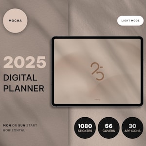 2025 Digital Planner Mocha Theme, Minimalist and Aesthetic, Hyperlinked PDF for iPad and GoodNotes, Bonus Stickers and Covers