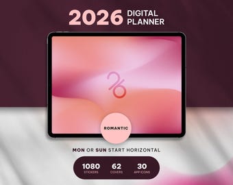 2026 Digital Planner Romantic Theme, Aesthetic iPad Planner, Hyperlinked PDF for GoodNotes, Daily, Weekly and Monthly Organizer