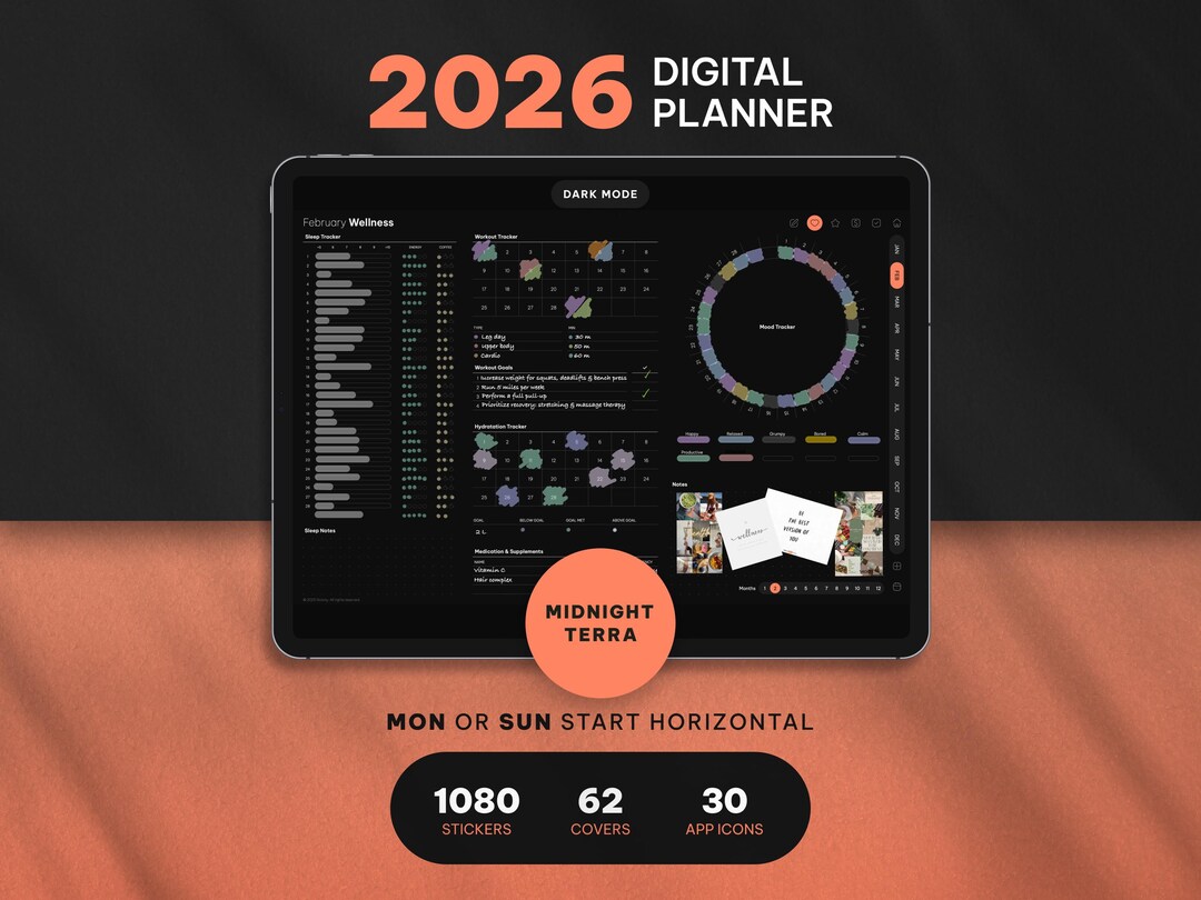 2026 Digital Planner for Goodnotes, Dark Mode, Hyperlinked PDF, iPad ...