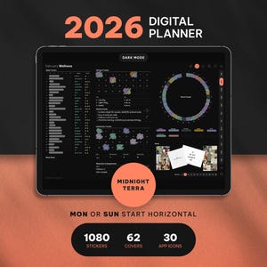 2026 Digital Planner for Goodnotes, Dark Mode, Hyperlinked PDF, iPad and GoodNotes Compatible, Aesthetic Planner, Stickers and App Icons