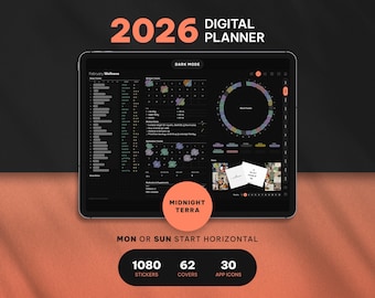 2026 Digital Planner for Goodnotes, Dark Mode, Hyperlinked PDF, iPad and GoodNotes Compatible, Aesthetic Planner, Stickers and App Icons