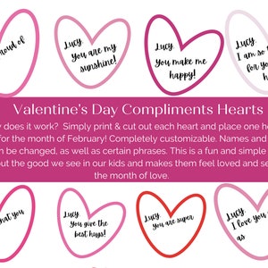 28 días de San Valentín Corazones de felicitación para niños, decoraciones de febrero, corazones personalizados