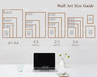 Wall Art Size Guide, Frame Size Guide, Digital Print Size Mockup, Poster Size, desk and laptop Ratio 2x3, 3x4, 4x5, 5x7, 11x14 and A1 to A4