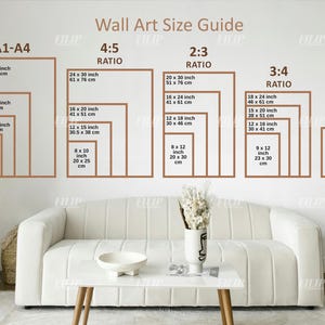 Wall Art Size Guide, Frame Size Guide, Wall Display Guide, Print Size Guide, Poster Size Chart with Frame Aspect Ratio in Boho Interior #2