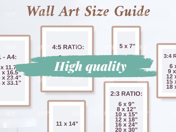 Wall Art Size Guide, Frame Size Guide, Digital Print Size Mockup