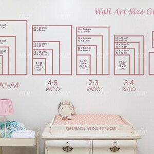 Nursery Wall Art Size Guide, Frame Size, Print Size Mockup, Poster Size, nursery kid room Ratio 2x3, 3x4, 4x5, 5x7, 11x14 and A1 to A4