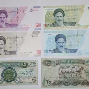Naher Osten, Lot von 6 ungebrochenen Banknoten