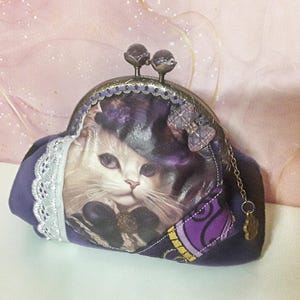 Bolsa "Um gato distinto". Porta-moedas de tecido feito à mão. Ideia de presente.