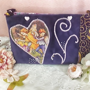 &quot;Pretty Fairies&quot; pouch. Snap-fastener pouch. Suede fabric. Gift idea.