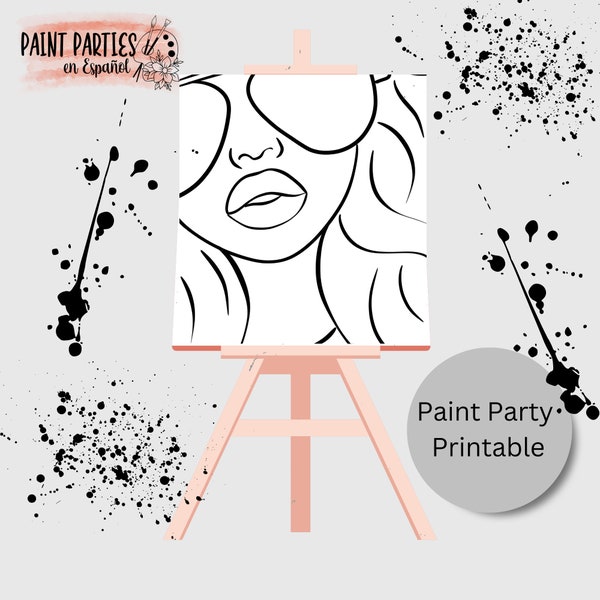 Fiesta de pintura DIY imprimible/predibujado/lienzo de contorno/pintura para adultos/pintura y sorbo/predibujado/página para colorear/plantilla