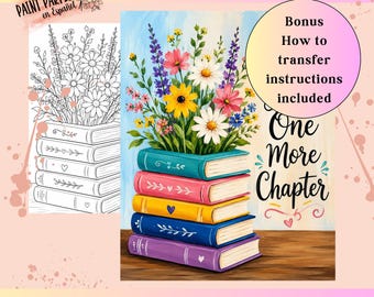 Book Lover Paint Party Printable, Just One More Chapter Paint and Sip, Digital Painting Template, Book Club Activity