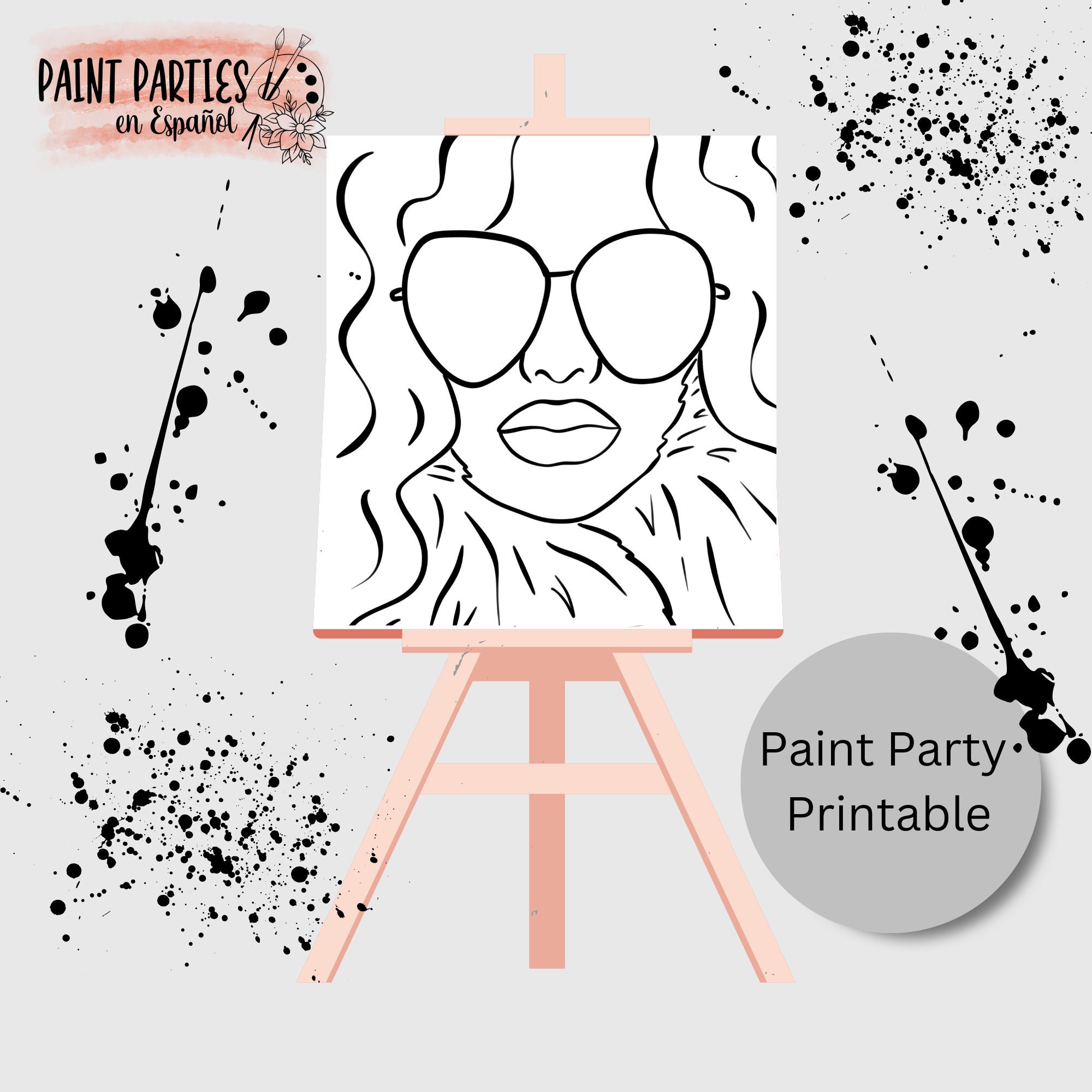 DIY Paint Party PrintablePaint Sip Template Canvas Stencil