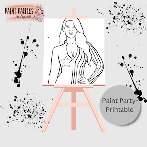 DIY Paint Party Printable Adult Paint & Sip Template Canvas Stencil Coloring Page Kids Download Art Party Girl Night Date Night Family Night