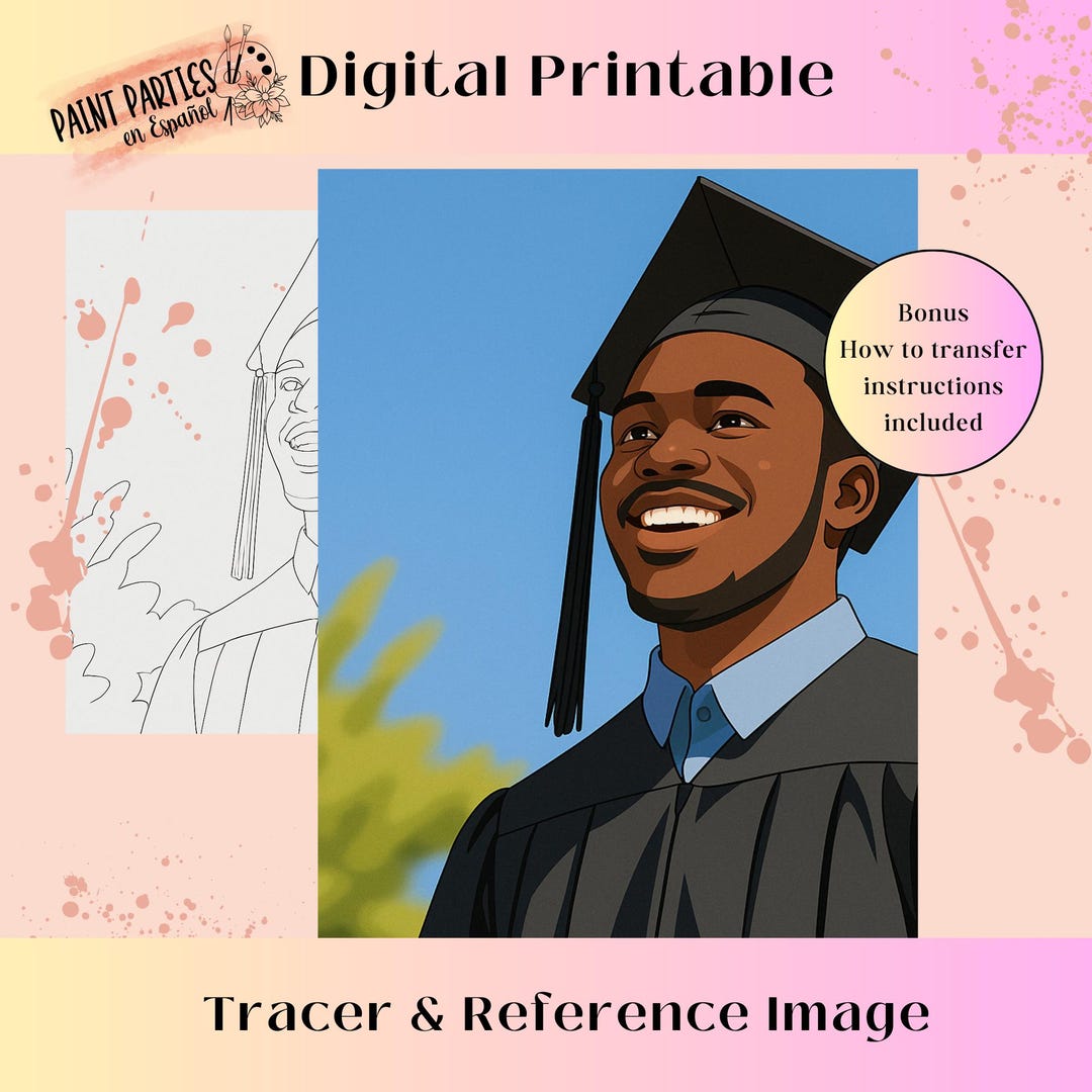 Graduation Sip and Paint Party Template DIY Canvas Printable Coloring