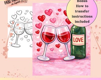 Valentine DIY Paint Party Printable Paint & Sip Template Canvas Stencil Coloring Page Download