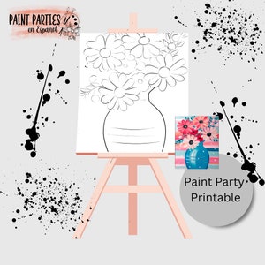DIY Paint Party para impressão adulto Paint & Sip Template Canvas Stencil Coloring Page Kids Download Art Party Girl Night Date Night Family Night