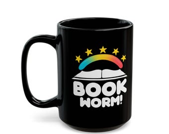 Book Worm Mug – Cute Book Lover Coffee Mug – Reader Gift – Bookish Mug – Rainbow Reading Cup – Bookworm Gift for Readers