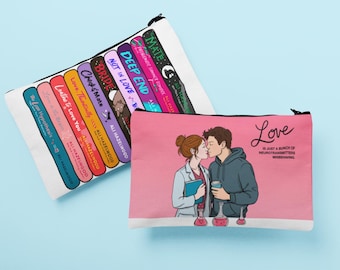 Ali Hazelwood Inspired Zipper Pouch - STEM Rom-Com | Bookish Gift | Book Spines Pouch | Book Lover Makeup Bag, Pencil Bag & Travel Pouch
