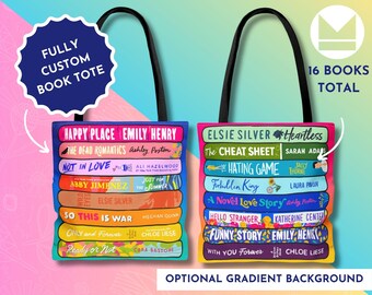 Custom Book Tote Bag: Personalized 16-Book Stack - Gradient Option