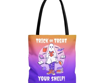 Ghost Tote Bag – Trick or Treat Your Shelf  | Double Sided Bookish Halloween Bag, Spooky Cute Reader Gift, Book Lover Tote