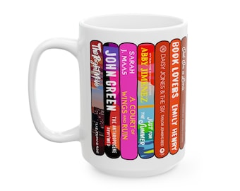 Custom Book Stack Mug – 15oz Personalized Book Lover Coffee Mug – Bookish Gift for Readers, Bookworms & Book Club Fans