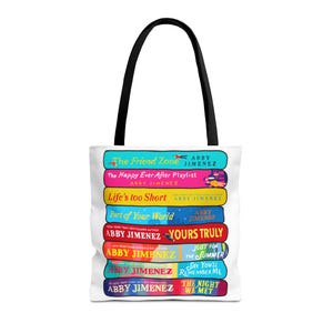 Abby Jimenez Buch Tragetasche: Romantik Geschenk, Bücherstapel Design