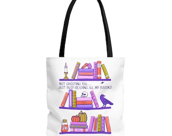 Cute Ghost Tote Bag – Double-Sided Halloween Bookish Bag, Spooky Cute Book Lover Gift, Reading Tote, Reusable Grocery Bag
