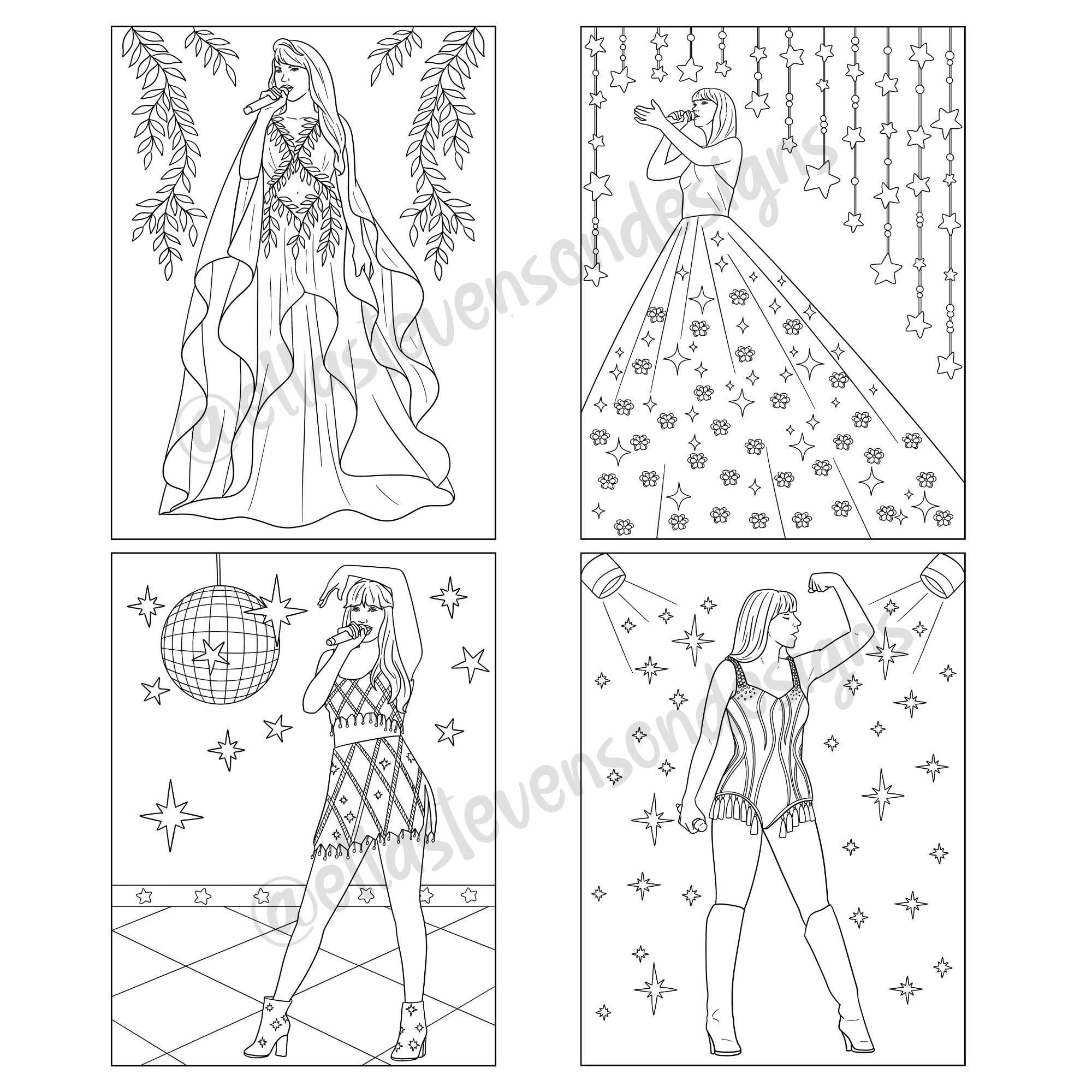 Taylor Swift Eras Tour Outfits Coloring Pages. Swiftie Birthday Party ...