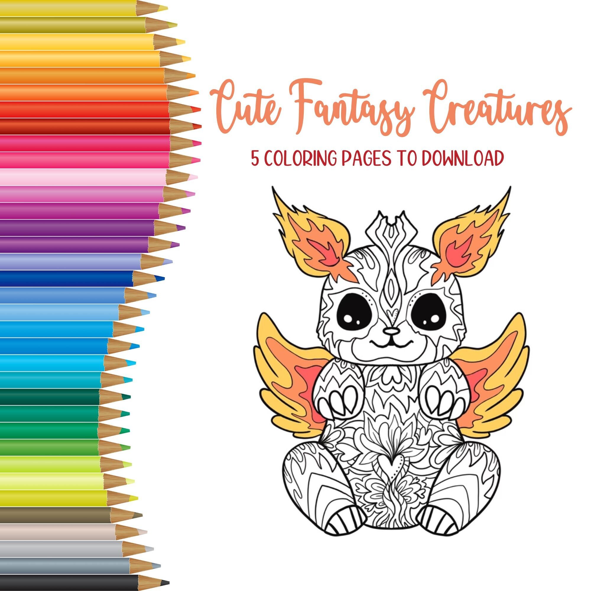 Color It Cute Fantasy Creatures Mandala Coloring Pages Bundle - Etsy
