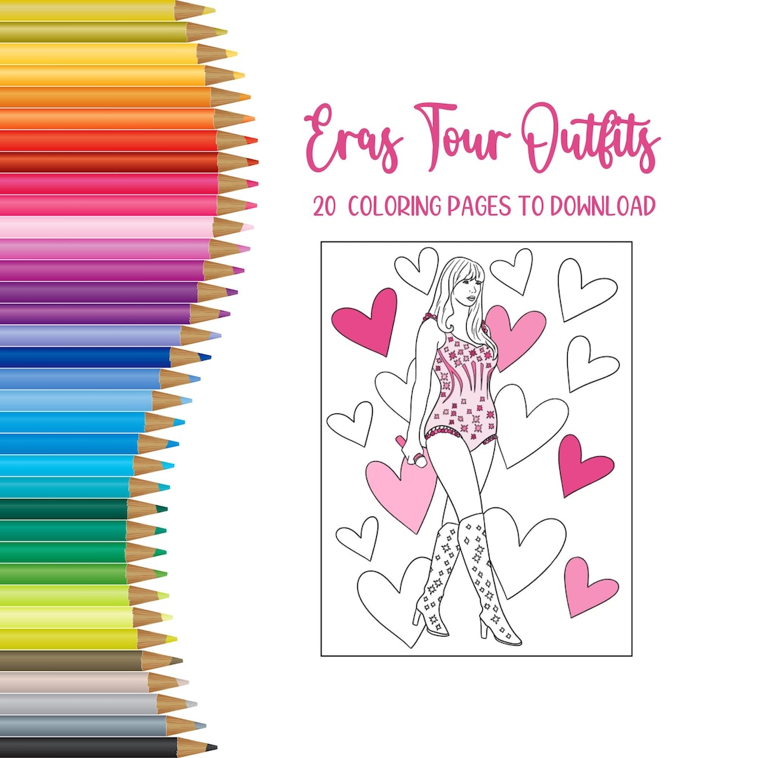 Taylor Swift Eras Tour Outfits Coloring Pages. Swiftie Birthday Party ...