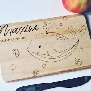 Children&#39;s breakfast board, snack board, cutting board, board with a cute whale, personalized