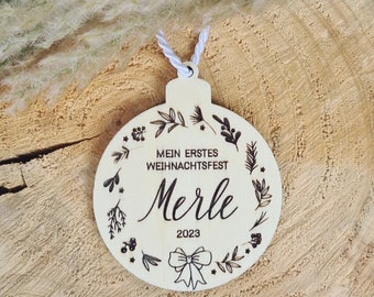 Pendentif de Noël en bois, Décoration de sapin, Pendentif cadeau Hang Tang pour Noël, Ornement, Personnalisé, Mon 1er Noël