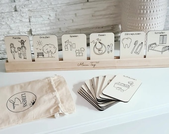 Daily schedule with bar, daily routine with wooden cards, Montessori set