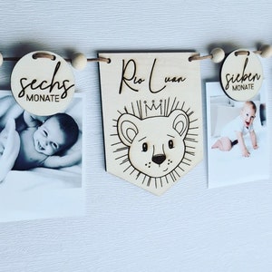 Garland 0 12 months with animal motifs, first year, 1st birthday, wooden photo banner, neutral, party decoration, milestone, bunting image 3