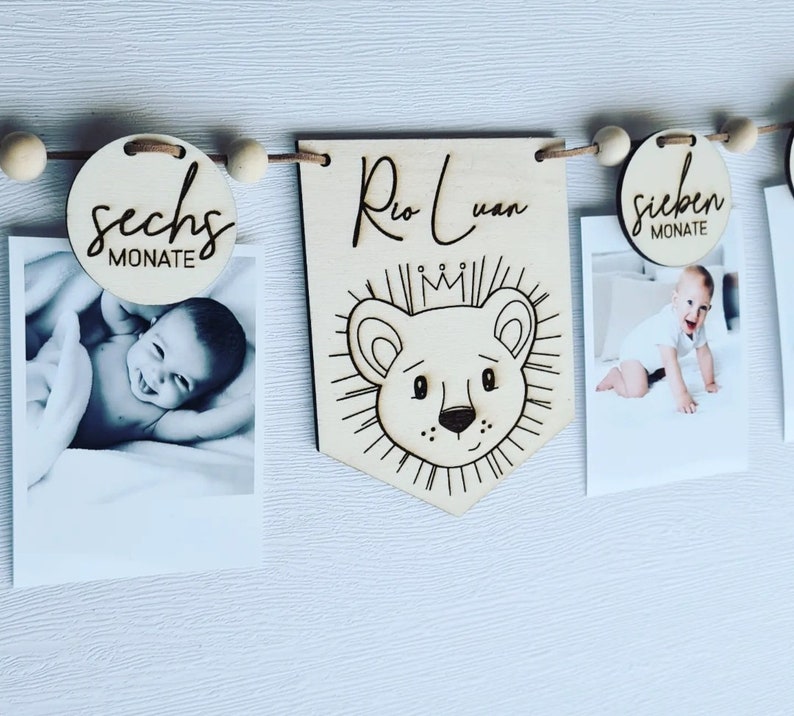 Garland 0 12 months with animal motifs, first year, 1st birthday, wooden photo banner, neutral, party decoration, milestone, bunting image 3