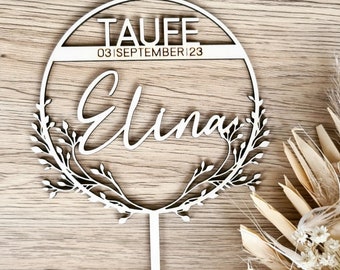 Taufe Cake Topper mit Kranz, Festlich, Holz, Torte, Stecker