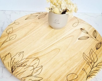 Drehbarer Teller, Servierplatte mit Blumen, Tortenständer, Kuchenständer, Holz
