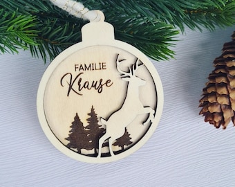 Pendentif de Noël en bois 3D, décoration d'arbre, pendentif cadeau Hang Tang pour Noël, ornement, personnalisé, avec rennes et arbres